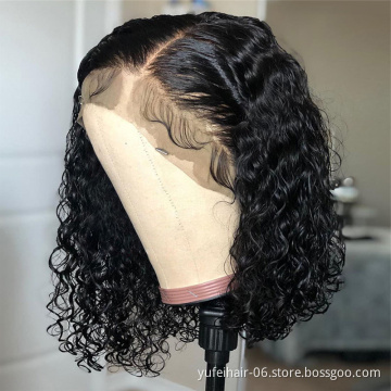 Wholesale 100% Human Hair Wig Short Curly Bob Wigs For Black Women 10 inch Lace Front Wig With Baby Hair